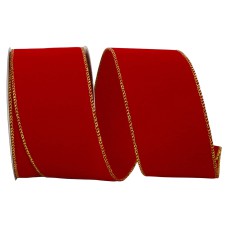 2.5 Inch Red Velvet Wired Ribbon, Metallic Gold Edges, 10 Yards (1 Spool) SALE ITEM